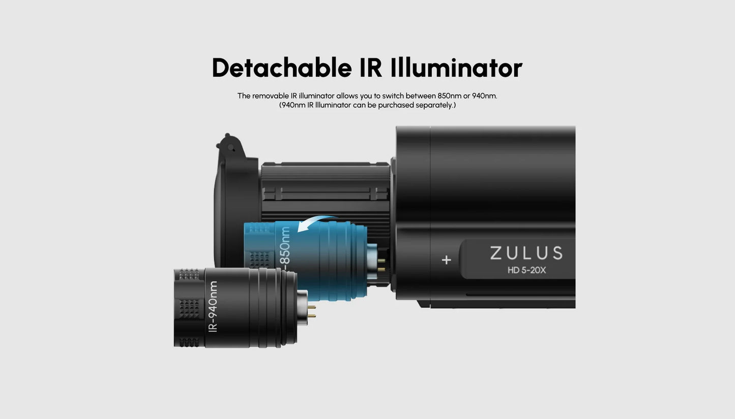 ZHD520R - ZULUS HD 5-20X Digital Night Vision Scope with Laser Rangefinder and Ballistic Calculato