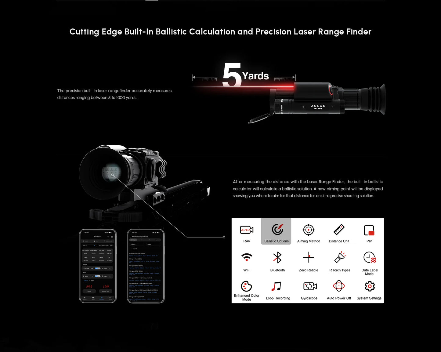 ZHD312R - ZULUS HD 3-12X Digital Night Vision Scope with Laser Rangefinder and Ballistic Calculator